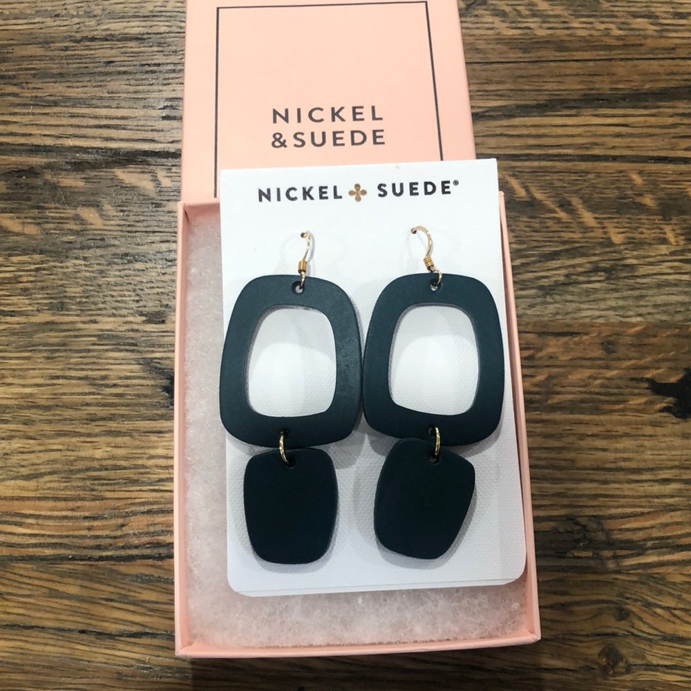 NWT and box Nickel and Suede Royal Teal Maras earrings